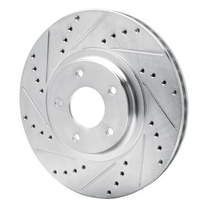 Nissan Murano Brake Rotor (1) - Front Left - R1 Concepts - Drilled & Slotted - Silver - `03-`05